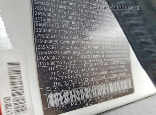 SALYL2RVXJA758193 2018 LAND ROVER RANGE White Widok wnętrza 360 stopni