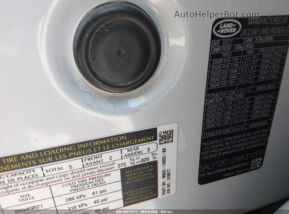 SALYT2EU0MA310577 2021 LAND ROVER RANGE ROVER VELAR White Շարժիչի բաժամունքի տեսք