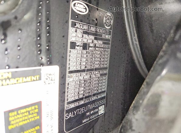 SALYT2EU7MA320555 2021 LAND ROVER RANGE Black VIN կոդի պիտակի տեսք