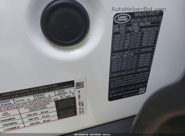 SALYT2EX1MA308671 2021 LAND ROVER RANGE ROVER VELAR White Vista del compartimento del motor