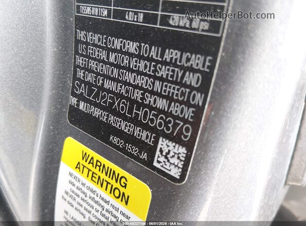 SALZJ2FX6LH056379 2020 LAND ROVER RANGE ROVER EVOQUE Silver Engine compartment view
