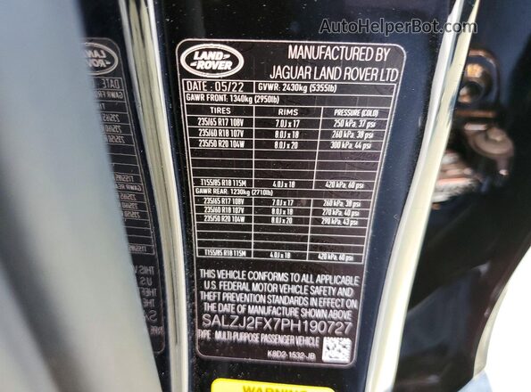SALZJ2FX7PH190727 2023 LAND ROVER RANGE Black 