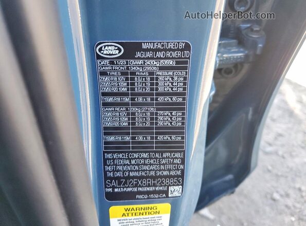 SALZJ2FX8RH238853 2024 LAND ROVER RANGE Teal 
