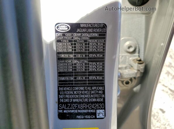 SALZJ2FX8RH242630 2024 LAND ROVER RANGE Silver 360 interior view