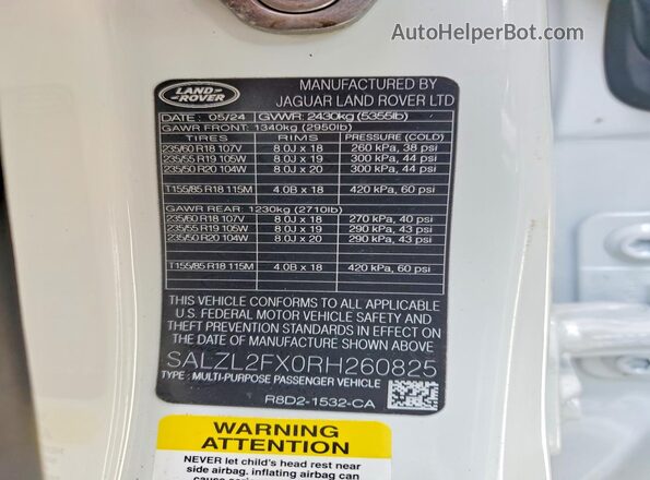 SALZL2FX0RH260825 2024 LAND ROVER RANGE Белый Вид подкапотного пространства