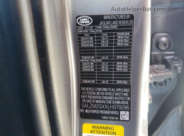 SALZM2GXXLH079296 2020 LAND ROVER RANGE Gray Սալոնի 360 աստիճան տեսք