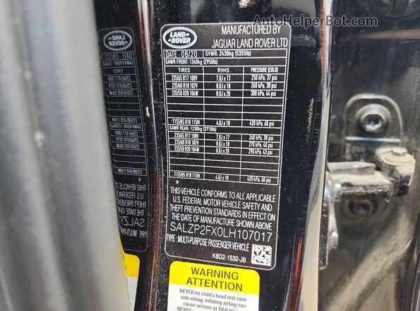 SALZP2FX0LH107017 2020 LAND ROVER RANGE Black 