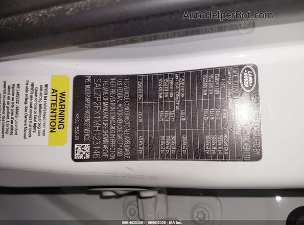 SALZP2FX1MH123146 2021 LAND ROVER RANGE ROVER EVOQUE White ძრავის განყოფილების ხედი
