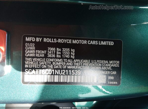 SCATT6C01NU211539 2022 ROLLS-ROYCE PHANTOM Серый Вид подкапотного пространства