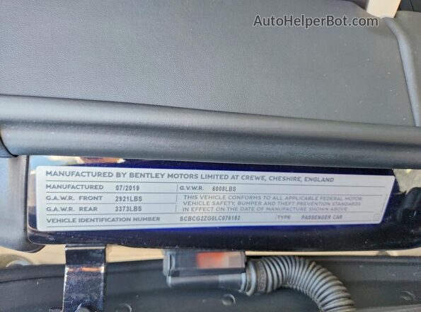 SCBCG2ZG0LC076182 2020 BENTLEY CONTINENTAL Черный Вид наклейки с VIN-кодом