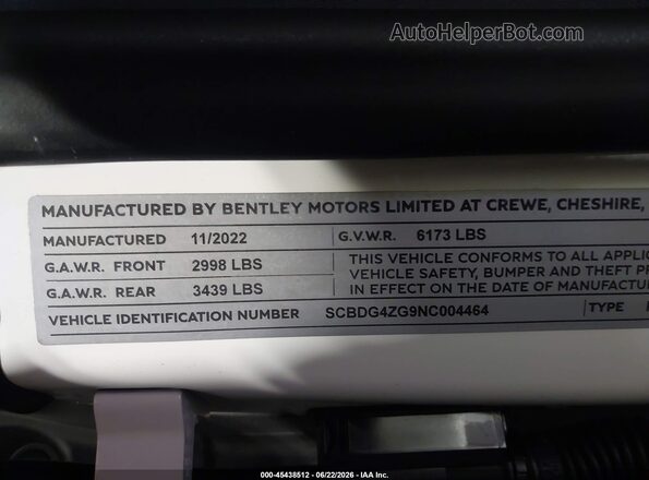 SCBDG4ZG9NC004464 2022 BENTLEY OTHER White Engine compartment view