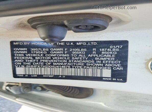 SHHFK7H2XHU414675 2017 HONDA CIVIC White Вид підкапотного простору