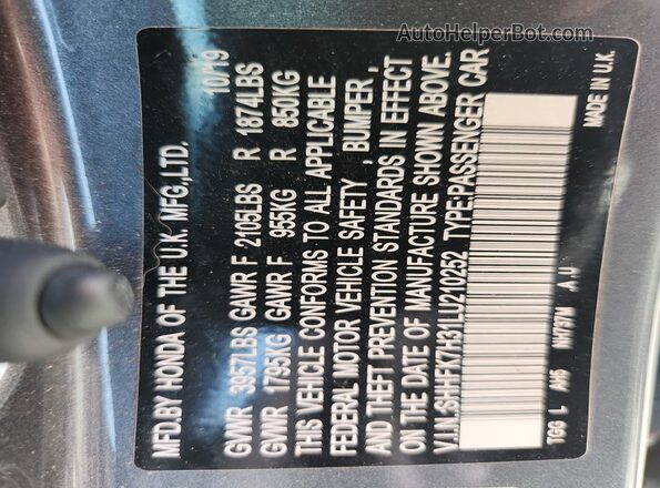 SHHFK7H31LU210252 2020 HONDA CIVIC Gray Widok komory silnika