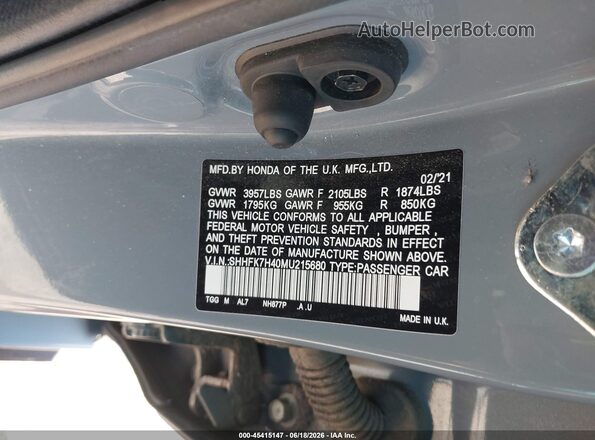 SHHFK7H40MU215680 2021 HONDA CIVIC Light Blue Вид підкапотного простору