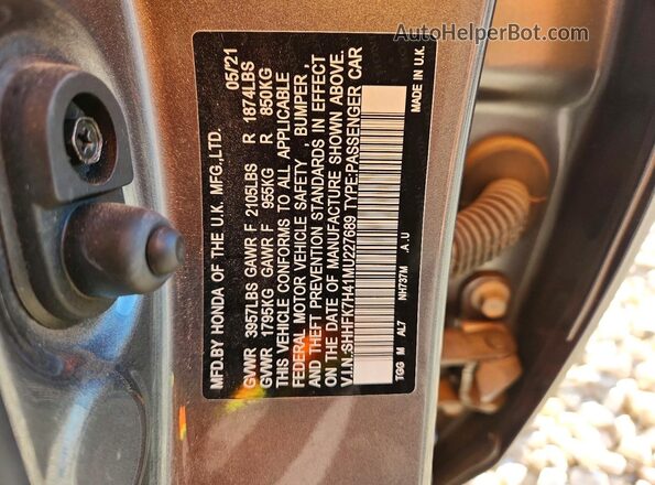 SHHFK7H41MU227689 2021 HONDA CIVIC Серый Вид наклейки с VIN-кодом