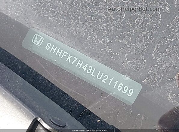 SHHFK7H43LU211699 2020 HONDA CIVIC Серый 