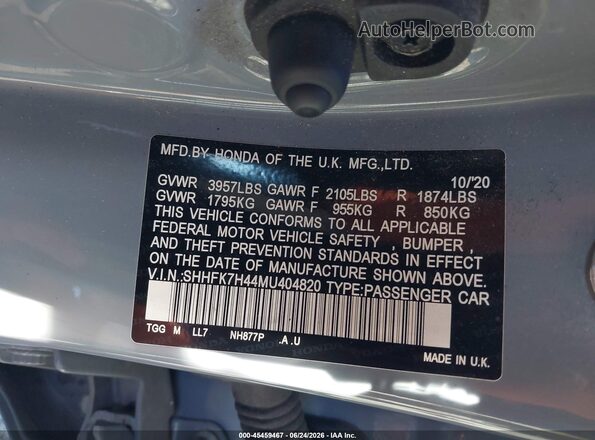 SHHFK7H44MU404820 2021 HONDA CIVIC Teal Вид підкапотного простору