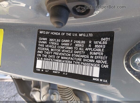 SHHFK7H46MU418394 2021 HONDA CIVIC Blue Շարժիչի բաժամունքի տեսք