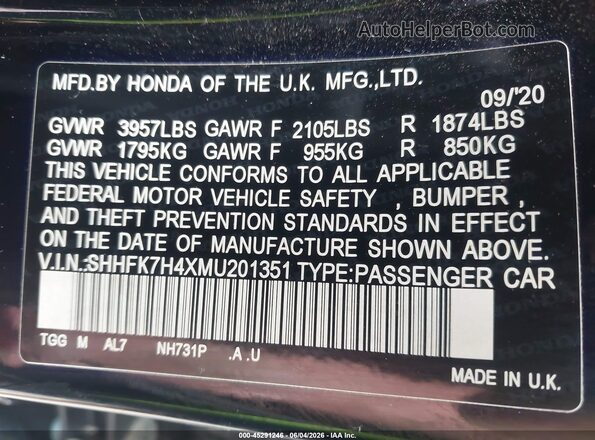 SHHFK7H4XMU201351 2021 HONDA CIVIC Black Engine compartment view