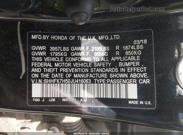 SHHFK7H50JU416063 2018 HONDA CIVIC Black Շարժիչի բաժամունքի տեսք