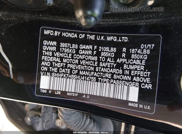 SHHFK7H55HU414755 2017 HONDA CIVIC Black Engine compartment view