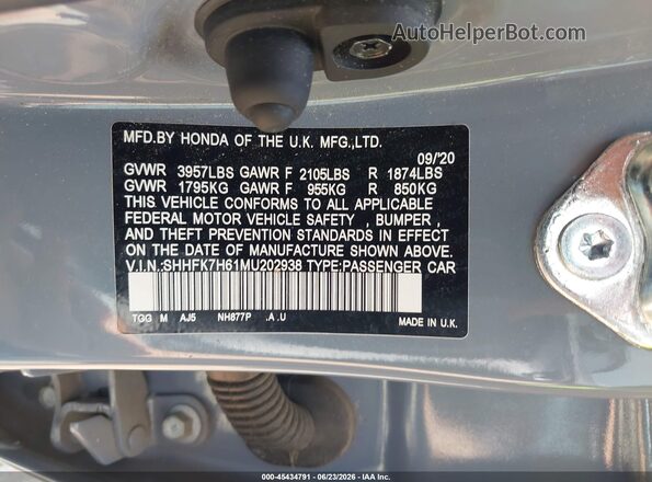 SHHFK7H61MU202938 2021 HONDA CIVIC Gray Widok komory silnika