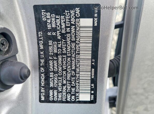 SHHFK7H61MU427232 2021 HONDA CIVIC Silver ძრავის განყოფილების ხედი