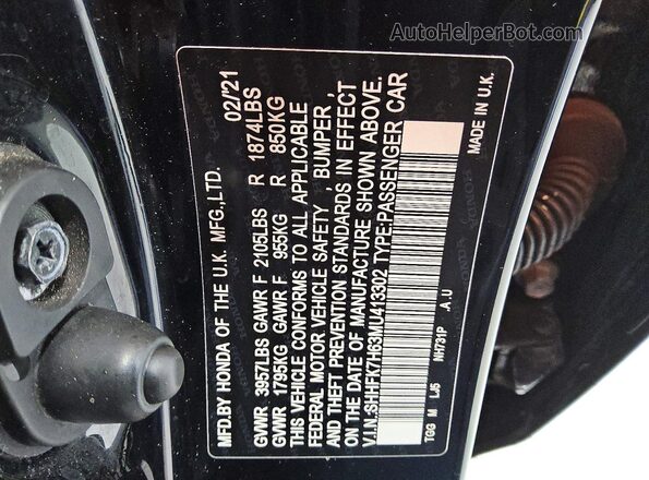 SHHFK7H63MU413302 2021 HONDA CIVIC Black 