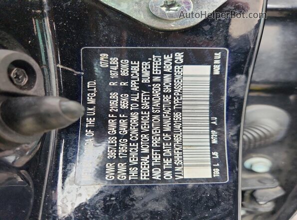 SHHFK7H65LU401585 2020 HONDA CIVIC Black Widok naklejki z numerem VIN