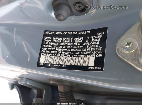 SHHFK7H66LU207275 2020 HONDA CIVIC Light Blue Engine compartment view