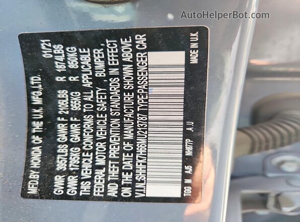 SHHFK7H66MU213787 2021 HONDA CIVIC Black Շարժիչի բաժամունքի տեսք
