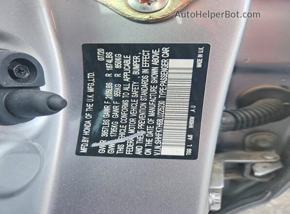 SHHFK7H68LU225230 2020 HONDA CIVIC Silver VIN კოდის სტიკერის ხედი