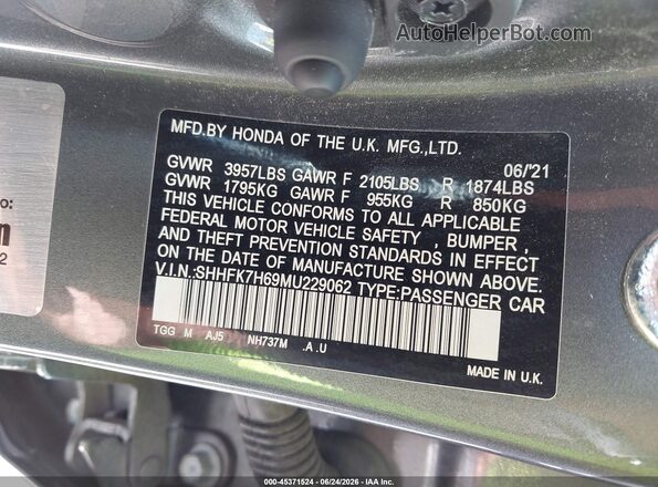 SHHFK7H69MU229062 2021 HONDA CIVIC Gray Vista del compartimento del motor
