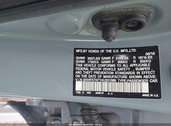 SHHFK7H71HU201089 2017 HONDA CIVIC Gray ძრავის განყოფილების ხედი