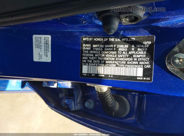 SHHFK7H89LU214268 2020 HONDA CIVIC Blue ძრავის განყოფილების ხედი