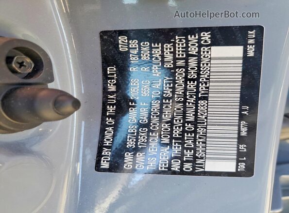 SHHFK7H91LU420838 2020 HONDA CIVIC Gray Vista del compartimento del motor