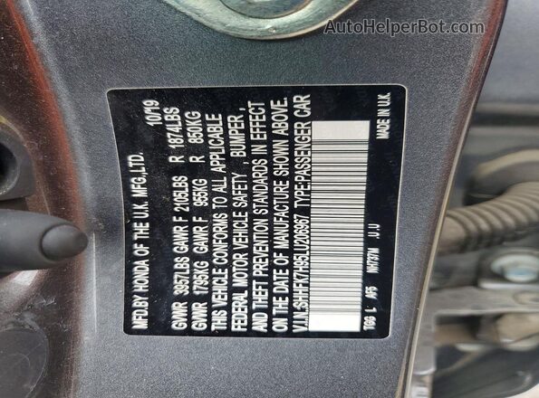SHHFK7H95LU206967 2020 HONDA CIVIC Gray 