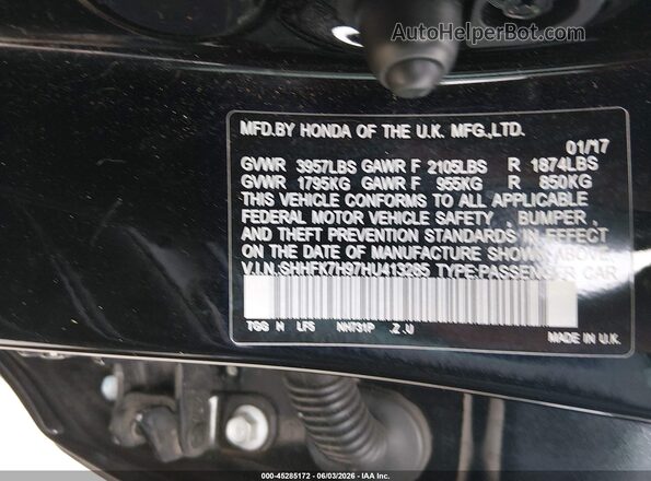 SHHFK7H97HU413285 2017 HONDA CIVIC Black ძრავის განყოფილების ხედი