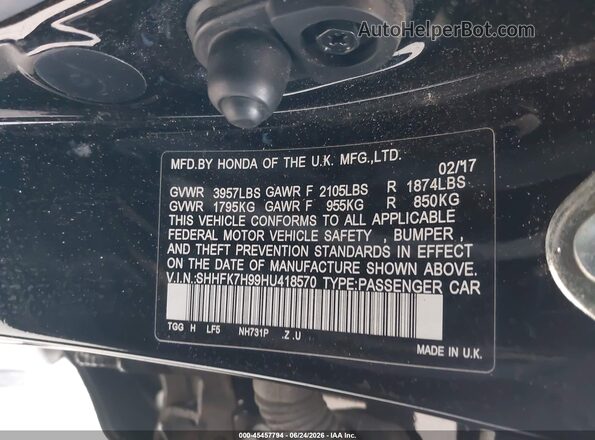 SHHFK7H99HU418570 2017 HONDA CIVIC Black Շարժիչի բաժամունքի տեսք