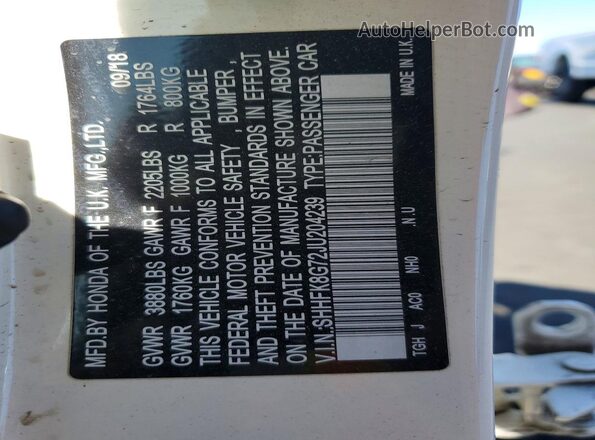 SHHFK8G72JU204239 2018 HONDA CIVIC White 