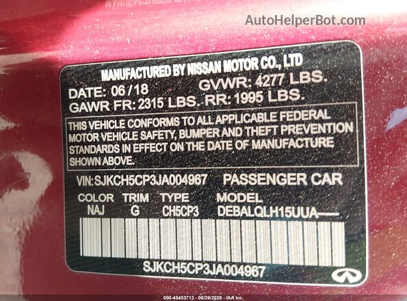 SJKCH5CP3JA004967 2018 INFINITI QX30 Red Շարժիչի բաժամունքի տեսք