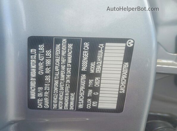 SJKCH5CP6KA007654 2019 INFINITI QX30 Black VIN კოდის სტიკერის ხედი