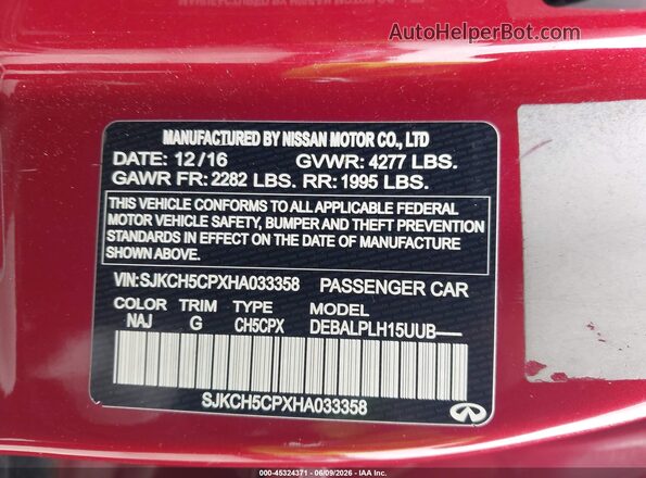 SJKCH5CPXHA033358 2017 INFINITI QX30 Red 