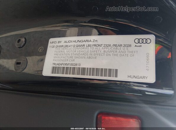 TRUAEAFVXM1002813 2021 AUDI TT Черный Вид подкапотного пространства