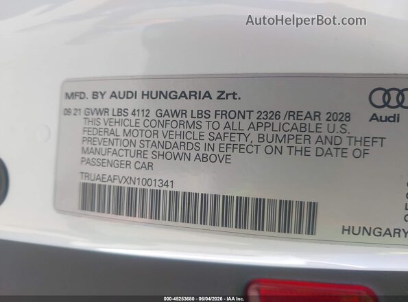 TRUAEAFVXN1001341 2022 AUDI TT Белый Вид подкапотного пространства
