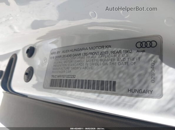 TRUC1AFV1G1022232 2016 AUDI TT Белый Вид подкапотного пространства