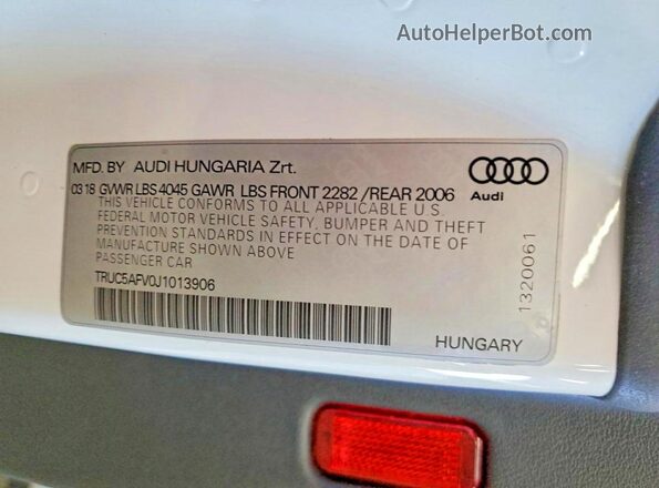 TRUC5AFV0J1013906 2018 AUDI TT White VIN sticker view