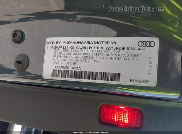 TRUC5AFV9G1019275 2016 AUDI TT Серый Вид подкапотного пространства