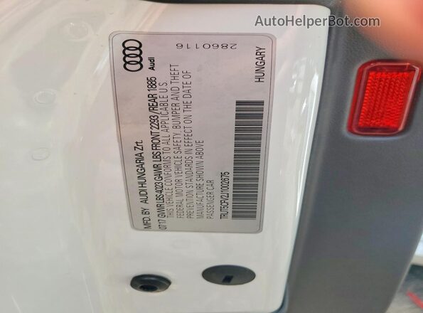 TRUT5CFV2J1002675 2018 AUDI TT White ძრავის განყოფილების ხედი