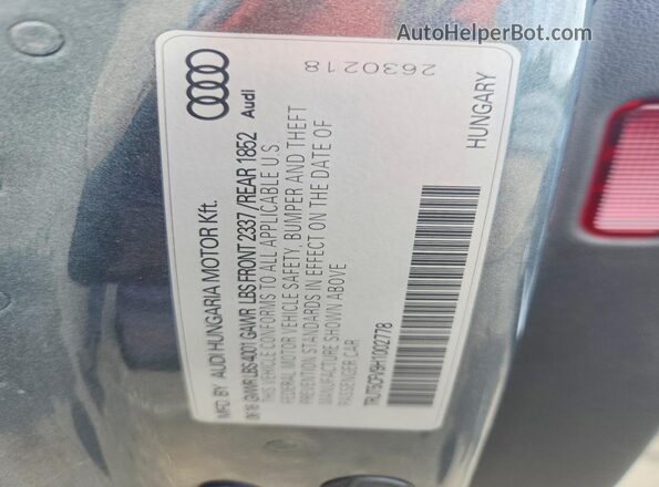 TRUT5CFV9H1002778 2017 AUDI TT Gray Вид підкапотного простору